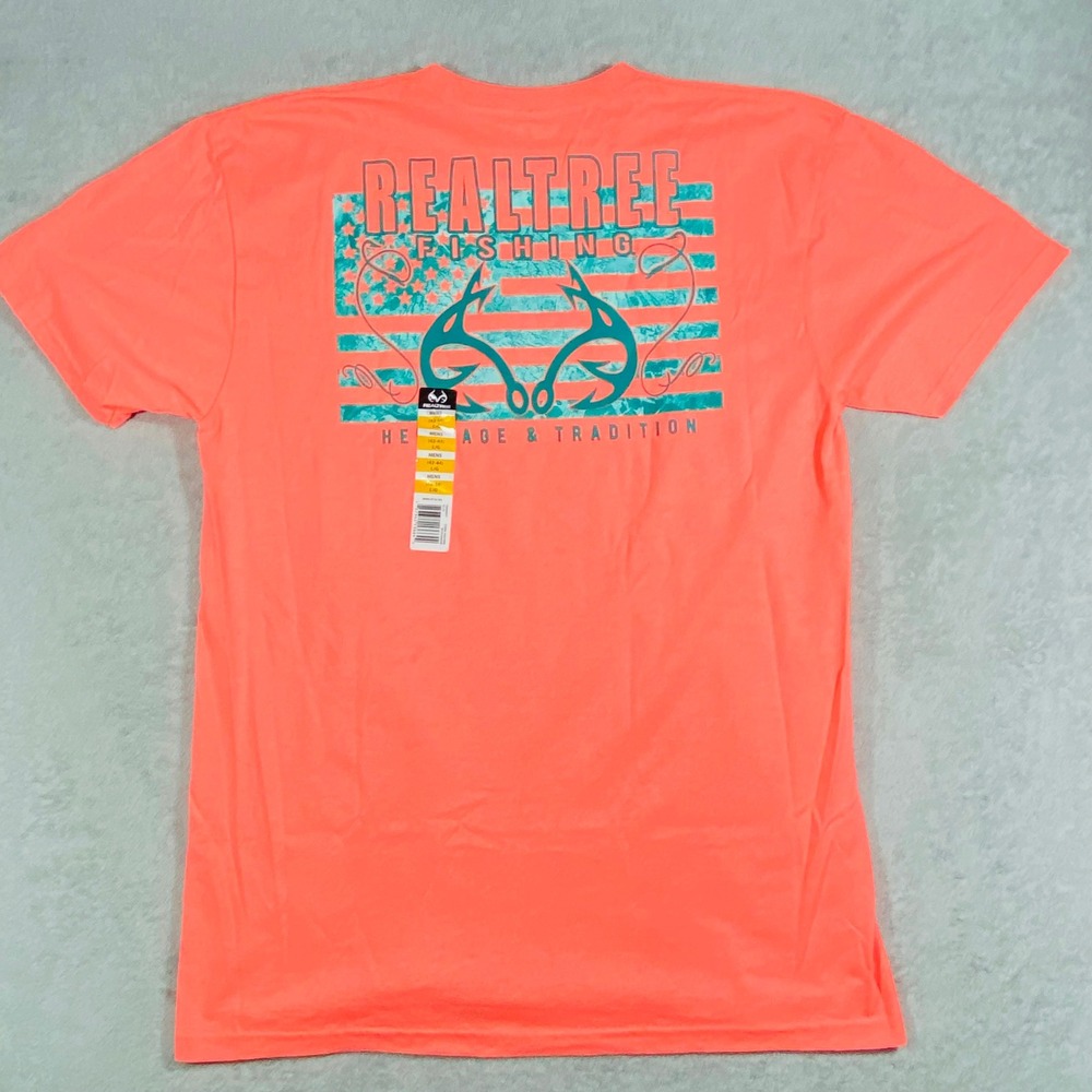 Realtree Fishing T-Shirt Mens Large Coral Heather Graphic Tee‎ RT19100HZW